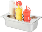 Restaurantware Squeeze Bottle Template Pack of 1 Stainless Steel 7 Hole Holder Top, 2.5" and 2.93" Diameter Fits 1/3 Size Food Pans, Dishwasher Friendly Integrated Lip Design Holder Top