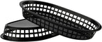 30 Pack 10.5x6.7x1.3 Inch Black Plastic Fast Food Baskets, Restaurant Serving Baskets, Flat Oval Fast Food Serving Basket for Picnic, Deli Serving, Chicken, Burgers and Fries