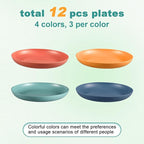12 Pcs Unbreakable Deep Dinner Plates Set, 9 inch Reusable Plastic Wheat Straw Plates, Microwave and Dishwasher Safe Plate for Kitchen, Lightweight Plate for Dessert, BPA Free, 4 Colors