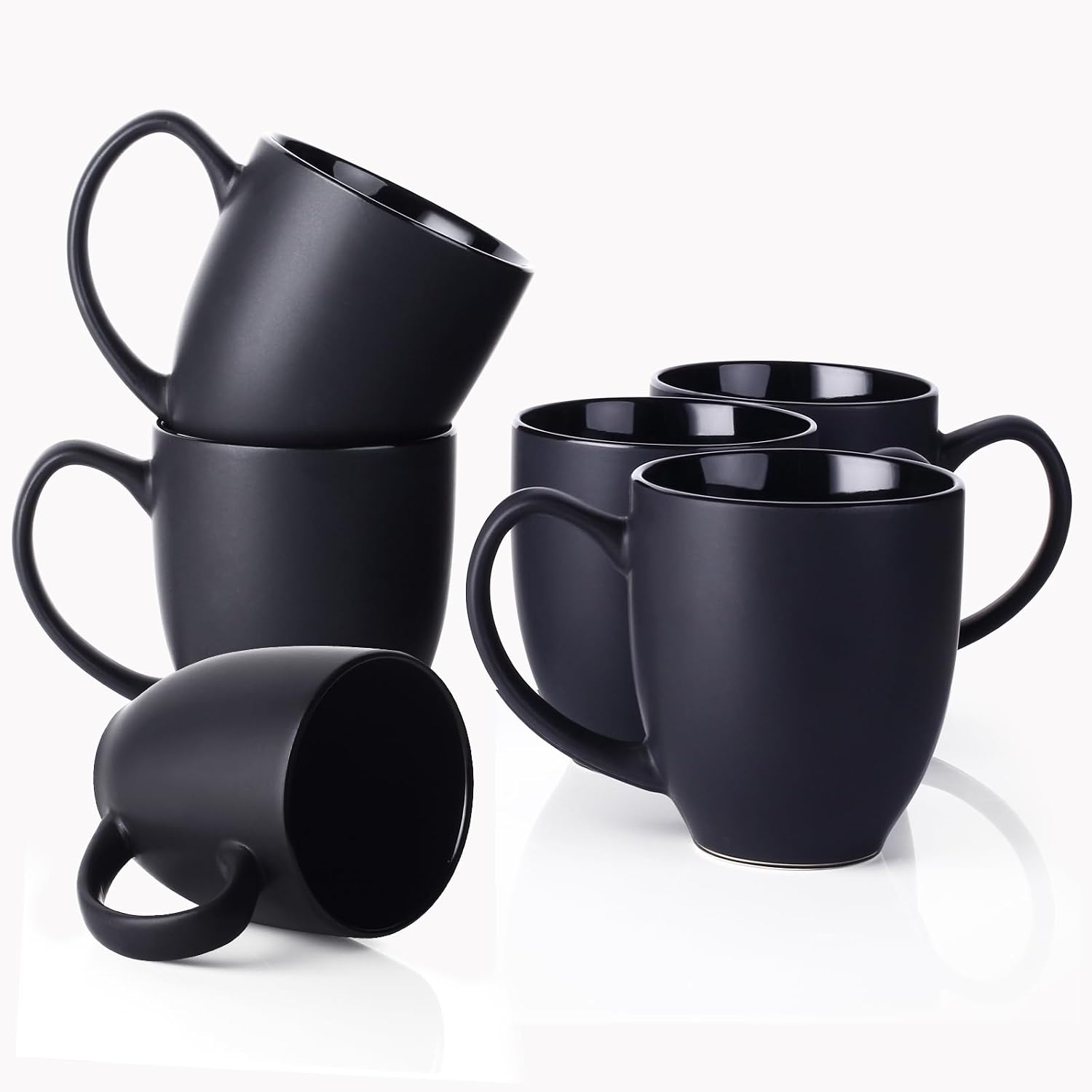 DOWAN Coffee Mugs, Black Coffee Mugs Set of 6, 16 oz Ceramic Coffee Cups with Large Handles for Men Women, Porcelain Big Mug for Tea Latte, Mug Gifts for Home Office Party - Image 2