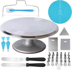 12 Inch Aluminium Alloy Revolving Cake Stand, Rotating Cake Turntable for Cake, Cupcake Decorating Supplies (35Pcs)