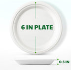 100% Compostable Paper Plates, 6 Inch, 125 Count, Heavy Duty Disposable Plates by Biodegradable Bagasse, Dessert Plates Bulk for Party | Microwave-Safe | Soak-Resistant, Cut Resistant