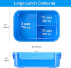 Caperci Classic Bento Lunch Box for Adult & Older Kids - Leakpoof 47 oz 3-Compartment Lunch Containers for Adults and Teens, Built-in Utensil Set, Ideal for On-the-Go, Blue