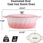 Enameled Oval Dutch Oven Pot with Lid, 7 QT Cast Iron Dutch Oven with Dual Handles for Cooking, Bread Baking, Frying, Non-stick Enamel Coated Oven (7 QT Gradient Pink)