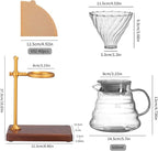 Pour Over Coffee Maker Set – Glass Coffee Dripper with Stainless Steel Stand, Wooden Base & 40 Filters – Travel Filter Coffee Maker