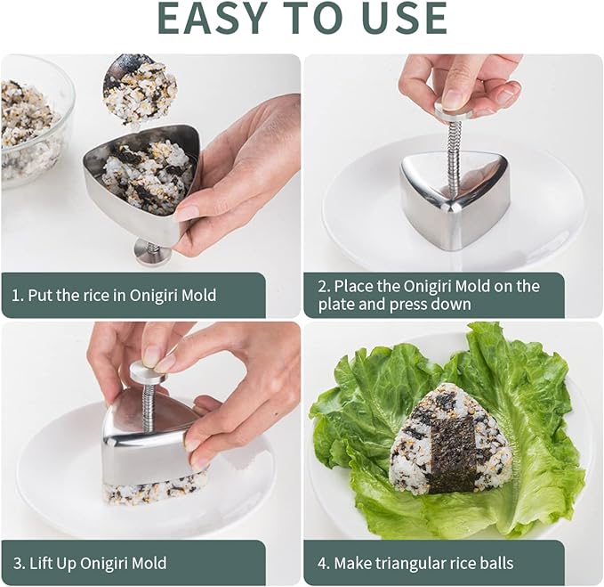 Onigiri Mold, Stainless Steel Rice Ball Mold Sushi Maker, Classic Triangle Spam Musubi Mold for Kids Lunch Bento and Home DIY