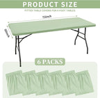 6 Pack Stretch Fabric Table Top Cap Cover, fits 6' Tables, Spandex Table Covers Washable Elastic Rectangle Tablecloth Protector for Indoor Outdoor Party Picnic Wedding, Sage Green, 30" W x 72" L