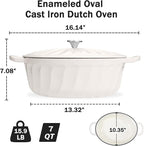 Enameled Oval Dutch Oven Pot with Lid, 7 QT Cast Iron Dutch Oven with Dual Handles for Cooking, Bread Baking, Frying, Non-stick Enamel Coated Oven (White)