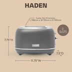 Haden Chelsea 2 Slice Wide Slot Toaster with Adjustable Browning Control, Grey & Chrome