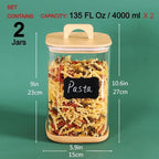 2 Pack 135 oz Glass Food Storage Containers, 1 Gallon Glass Flour and Sugar Containers with Airtight Lids, Large Flour Container for Sugar, Ground Coffee, Rice and Dry Food