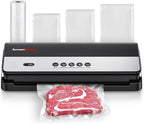 Bonsenkitchen Vacuum Sealer Machine, Multi-Functional Food Sealer with Built-in Cutter & Bag Storage, High-Speed Continuous Working with Globefish Technology, Includes Vacuum Bags & Roll Bag, Black