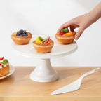 JOYMAY 9.6 Inch Bamboo Fiber Cake Stand, Round Cake Holder, Cake Plate with Detachable Base, Dessert Table Display Set, Cake Decorating for Birthday Party Baking Gifts for 6inch, 8inch Cakes (White)