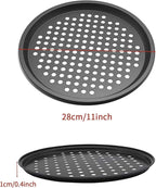 11 inch Pizza Pan With Holes, Carbon Steel Perforated Non-Stick Bakeware for Home Kitchen Oven, 2 Pack