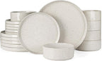 Famiware Nebula Plates and Bowls Sets, 18 Pieces Dinnerware Sets, Dishes Set for 6, Creamy White with Colorful Speckles