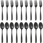 24-piece Black Forks and Spoons Silverware Set, Stainless Steel Flatware Cutlery Set for Home, Kitchen and Restaurant, Black Spoon and Fork Set,Dinner forks Mirror Polished