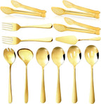 XEVOM Gold Serving Utensils Set, 12 Pack Polished Stainless Steel, Includes Spoons, Forks, Tongs, Ladle, Cake Server (Gold)