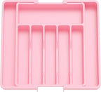 Lifewit Silverware Drawer Organizer, Expandable Utensil Tray for Kitchen, BPA Free Flatware and Cutlery Holder, Adjustable Plastic Storage for Spoons Forks Knives, Large, Pink