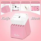 14 Pieces Knife Set with Block, Ceramic White Coating, High Carbon Stainless Steel Sharp Blade Block Knife Set, Dishwasher Safe Cutlery, Colliding Pink