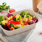 100 Pack 23 Oz Disposable Meal Prep Containers with Lids, Rectangle Paper Bowls with Lids for Salad,Leftovers, Leak-proof To Go Food Box Cardboard Lunch Box Compostable Take Out Food Containers