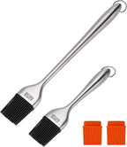 RWM Basting Brush - Grilling BBQ Baking, Pastry and Oil Stainless Steel Brushes with Back up Silicone Brush Heads(Orange) for Kitchen Cooking & Marinating, Dishwasher