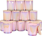 10 OZ Thick Candle Jars for Making Candles 15 Pcs, Empty Jars with Wood Lids for Candle Making, Sample Container, Glitter Pink