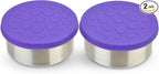 LunchBots 2.5 oz Stainless Steel Dressing Container for Condiments, Dips, Snacks, Dipping Sauce Cups with Silicone Lid, Fits in Lunch Bags and Bento Boxes - Set of 2 (Purple)