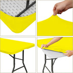 6 Pack Fitted Tablecloth for 6 Foot Rectangle Tables, Yellow Elastic Outdoor Picnic Table Cover, Washable Stretch Folding Table Cloths 6 ft for Camping Party Patio Kitchen Banquet, 30" W x 72" L