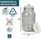 1 Gallon Large Plastic Jars with Lids (4 Pack) - Food Safe & Air Tight - Large Clear Plastic Jars with Lids - Wide Mouth Food Storage Containers - Kitchen & Pantry Organization by Billy Buckskin