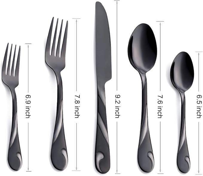 Black Silverware Set for 6, 30-Piece Stainless Steel Flatware Set, Shiny Black Metal Cutlery Set, Include Fork, Knife and Spoon Set, Dishwasher Safe