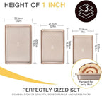 Nonstick Baking Sheet Pan Set of 3, Heavy Duty Cookie Sheets for Oven, 0.6mm Thick Quarter Size & Half Size & Jelly Roll Pan, Rustproof & Easy Clean with Textured Surface(Pink)