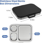 Stainless Steel Bento Lunch Box for Kids | 3-Compartment Lunch Box Container Kids | 100% Leakproof, Eco-Friendly, Perfect Portion Control for Kids&Adult Healthy Meals (Black)