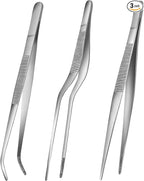 10-Inch Kitchen Tweezers Tongs Stainless Steel Kitchen Tweezers for Cooking Chef Tweezer Professional Skinny Tongs for Pasta Food Plating BBQ