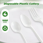 1000PCS Disposable Plastic Spoons Silverware Bulk Soup Spoon White Reusable Heavy Duty Disposable Cutlery Plastic Utensils Flatware for Home Restaurant Party Picnic Camping Travel (Soup Spoon-1000pcs)
