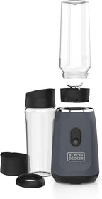 BLACK+DECKER® Ice Crush Single Serve Blender with Pulse/ON Button, Base, Two 20oz Personal Blender Jars, Blade Assembly, Travel Lid, Gray
