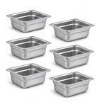 1/6 Hotel Pans 2.5 Inch Deep Stainless Steel Food Pan - Anti-Jam 6 Pack Steam Table Pan Set for Catering, Buffet Use, Kitchen Prep