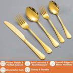 20 Pcs Gold Silverware Set for 4 with Simple Striped Handle Design, Food Grade Stainless Steel Flatware Set, Eating Utensils Sets Include Fork/Knife/Spoon, Cutlery Set, Dishwasher Safe