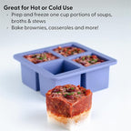 W&P Cup Cubes Silicone Freezer Tray with Lid, Blue, Makes 4 Perfect 1-Cup Portions, Freeze & Store Soup, Broth, Sauce, Leftovers, Dishwasher Safe, 4-Cup