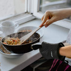 Kitchen Oven Gloves - Dual-Layer Heat Resistant Grilling Gloves, Silicone Oven Mitts with 5 Fingers, Waterproof Non-Slip Pot Holder for Barbecue, Cooking, Baking (XL-XXXL, Black)