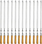12 Pack Kabob Skewers BBQ Barbecue Skewers Stainless Steel Sticks 22 Inch Heavy Duty Large Wide Reusable with Nonslip Wooden Handle Ideal for Shish Kebab Chicken Shrimp and Vegetables