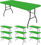 10 Pack Fitted Tablecloth for 6 Foot Rectangle Tables, Green Elastic Outdoor Picnic Table Cover, Washable Stretch Folding Table Cloths 6 ft for Camping Party Patio Kitchen Banquet, 30" W x 72" L