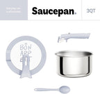 CAROTE 3QT Stainless Steel Sauce Pan with Stand-Up Lid, Nonstick Stainless Steel Pot with Detachable Handle, Non Toxic Kitchen Saucepan, Induction Kitchen Cookware, Oven Safe to 600°F
