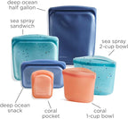 Stasher Premium Silicone Reusable Food Storage Bags, 6-Pack, Starter Kit, Sea Spray, Multi-Use Food Storage Bags, Lunch Bag, Travel Containers, BPA Free, Leak-free, Dishwasher-Safe, Eco-friendly