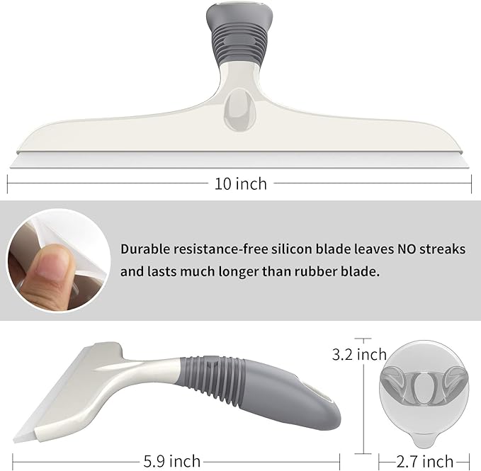 MR.SIGA Multi-Purpose Silicon Squeegee for Window, Glass, Shower Door, Car Windshield, Heavy Duty Window Scrubber, Includes Suction Hook, 10 inch, White & Gray, 1 Pack