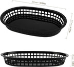 30 Pack 10.5x6.7x1.3 Inch Black Plastic Fast Food Baskets, Restaurant Serving Baskets, Flat Oval Fast Food Serving Basket for Picnic, Deli Serving, Chicken, Burgers and Fries