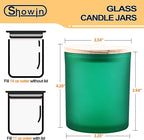 14 OZ Thick Candle Jars for Making Candles 12 Pcs, 3 Wick Empty Jars with Wood Lids for Candle Making, Sample Container, Frosted Green