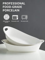YHOSSEUN Large Serving Bowl with Handles, 1.5 Quarts Oval Serving Platter for Turkey, Thanksgiving Serving Dishes for Entertaining, Ceramic Salad Bowls Set of 2 White