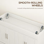 HOMCOM Rolling Kitchen Island Cart with Wheels, Portable Island Table for Kitchen with Stainless Steel Top, Adjustable Shelves, 2 Drawers, Spice, Knife and Towel Rack, Cream White