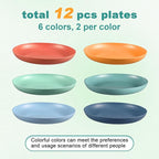 12 Pcs Unbreakable Deep Dinner Plates Set, 9 inch Reusable Plastic Wheat Straw Plates, Microwave and Dishwasher Safe Plate for Kitchen, Lightweight Plate for Dessert, BPA Free, 6 Colors