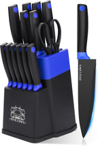 14 Pcs Kitchen Knife Block Set with Sharpener German High Carbon Stainless Steel Chef Knives, Razor-Sharp & Durable, Lightweight Anti-Slip Handle, Professional Set for Home & Kitchen (Blue)