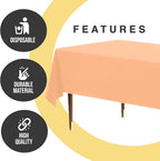 Exquisite 66% Thicker Premium Plastic Table Cloth Rectangle Table Cover 0.5 Mil 6 Pack Peach Table Cloth 54 Inch x 108 Inch Disposable Tablecloth Won't Tear Easily Like Cheap Thin Brands